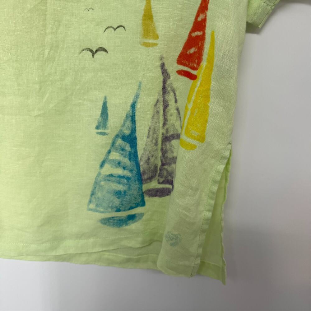 Margaritaville Linen Tunic Top Womens M Green Sailboat Beach Coastal Peasant - Picture 6 of 9